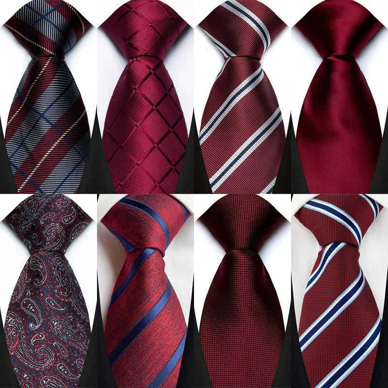 New Design Wedding 8CM Men Tie Dark Red Striped Paisley Flower Neckties For Men Business Party Groom Collar Accessories Gift